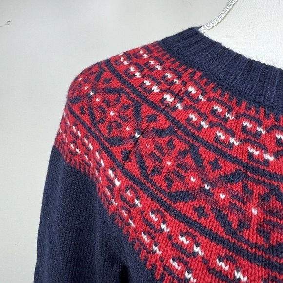 Talbots Navy Blue Red Wool Fair Isle Button Front Cardigan MP M Petite - Picture 4 of 12